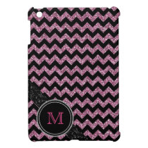 Glitzy Pink Glitter Chevron Pattern with Monogram iPad Mini Cover
