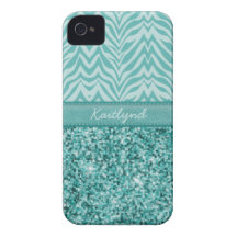 Glitzy Teal Zebra iPhone 4 Covers