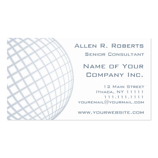 Global Business Consultant Blue Gray Globe Business Cards (front side)
