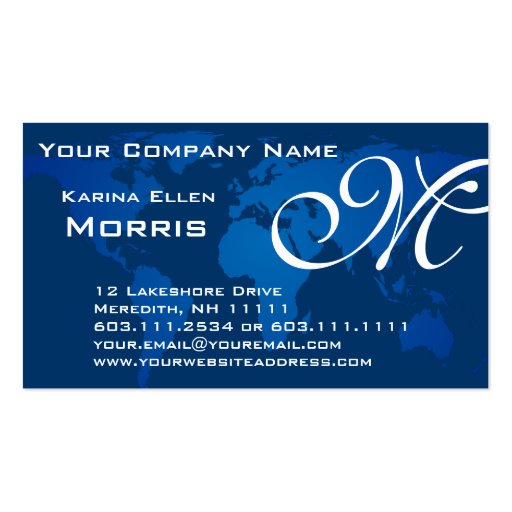 Global Professional Elegant Deep Blue World Map Business Card Templates (front side)