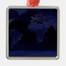 Global View of Earth's City Lights Christmas Ornaments