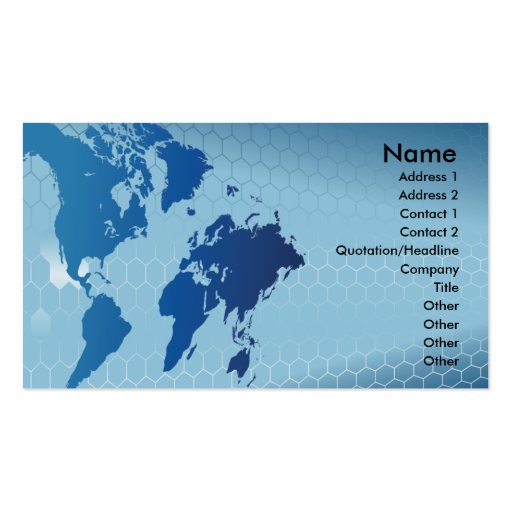 global word map and hexagon business card design (front side)