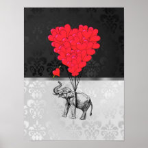 Globos del elefante y del corazón poster