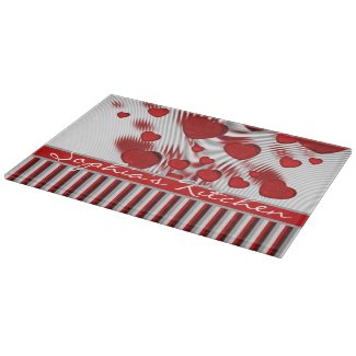 Glossy Red Hearts Silver Liquid Swirl Gray Stripes
