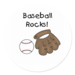 Glove and  Ball Baseball Rocks Round Stickers