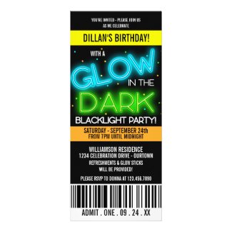 Glow in the Dark Birthday Party Custom Announcements