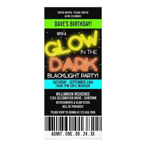 Glow in the Dark Birthday Party Invite
