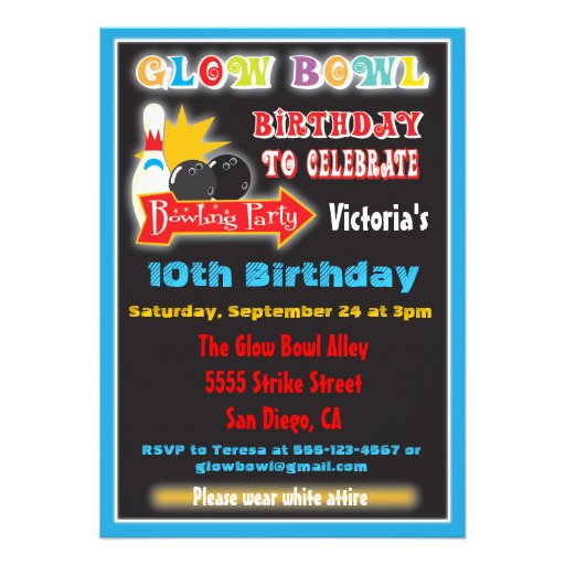 Glow in the dark bowling party invitations