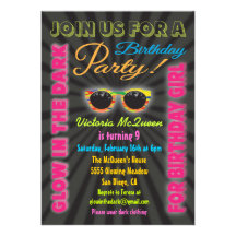 Glow in the Dark Girl Birthday Party Invitations