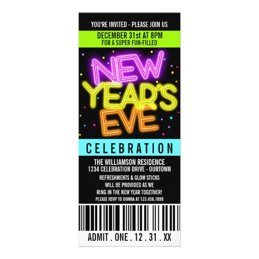 Glow in the Dark New Years Party Invitations (front side)