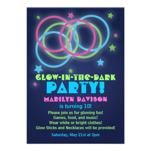 Glow in the Dark Party Invitations Rings & Stars