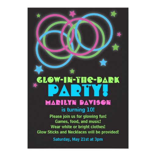 Glow in the Dark Party Invitations Rings & Stars 2