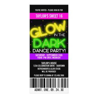 Glow in the Dark Sweet 16 Party Invitation