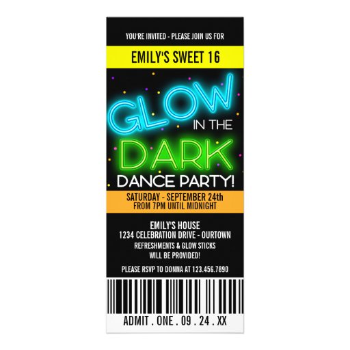 Glow in the Dark Sweet 16 Party Invite