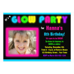 Glow Party Birthday Invitation Custom Photo
