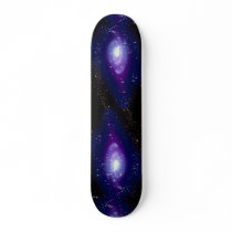Glowing blue galaxy skateboard