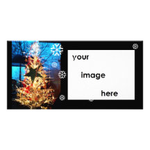 Glowing Christmas Tree White on Blue Personalized Photo Card