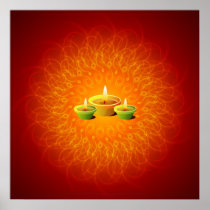 Glowing Diwali Lamps On Fire Mandala Print