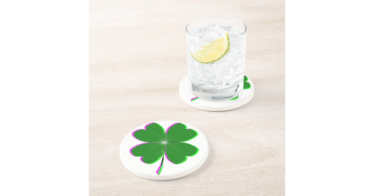 glowing-four-leaf-clover-drink-coaster-zazzle