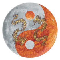 Glowing Gold Yin & Yang Dragons Designer Plate