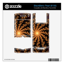 Glowing Golden Fractal Explosion on Burgundy BlackBerry Pearl Skins