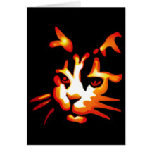 Glowing Halloween Cat Face Greeting Card