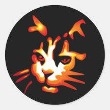 Glowing Halloween Cat Face Round Sticker