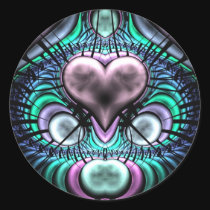 Glowing Heart Fractal Round Stickers stickers