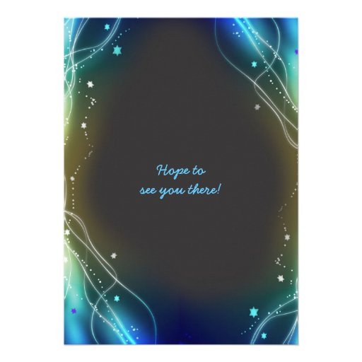 Glowing Neon Stars Bar Mitzvah Invitation blue
