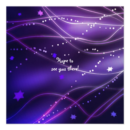 Glowing Neon Stars Bat Mitzvah Invitation purple