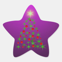 Glowing stars on Christmas tree. Happy Holidays. Sticker