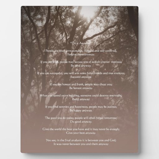 Glowing Trees &quot;Do It Anyway&quot; Plaque Zazzle