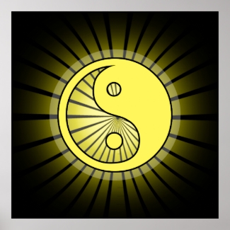 Glowing Yellow Yin Yang over Black