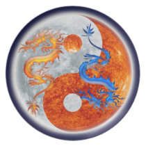 Glowing Yin & Yang Dragons Designer Plate