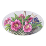 Gloxinia and Ferns in Basket Vintage Victorian Oval Sticker