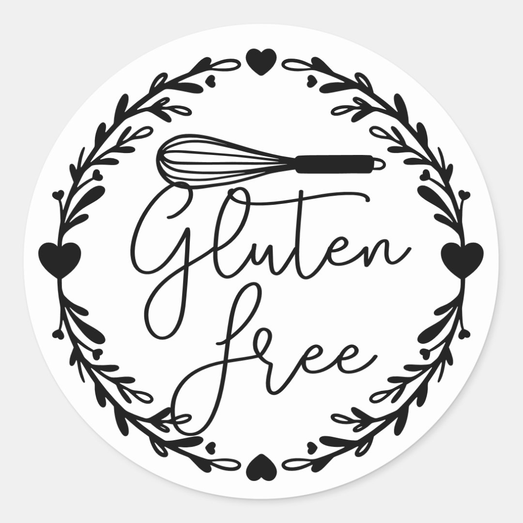 Gluten Free Bakery Whisk Wreath Black White Classic Round Sticker