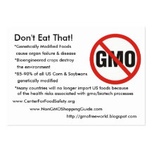 GMO-Free, Don't Eat That!, *Genetically Modifie... Business Card