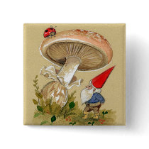 Gnome find a Ladybug and Mushroom Pinback Buttons