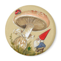 Gnome find a Ladybug and Mushroom Refrigerator Magnets