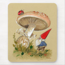 Gnome find a Ladybug and Mushroom Mousepads