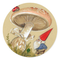 Gnome find a Ladybug and Mushroom Round Stickers