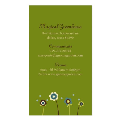 Gnome Garden Business Cards (back side)