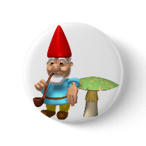 gnome leaning on mushroom pinback buttons