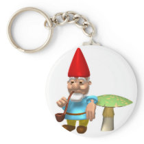 gnome leaning on mushroom key chain