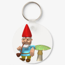 gnome leaning on mushroom keychains