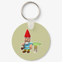 gnome leaning on mushroom keychains