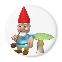 gnome leaning on mushroom refrigerator magnets