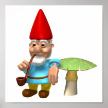 gnome leaning on mushroom print
