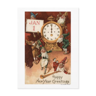 Gnomes Partying Around a Clock Post Card