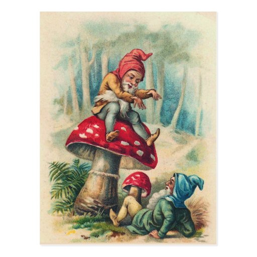 "Gnomes Playing on a Toadstool" Postcard